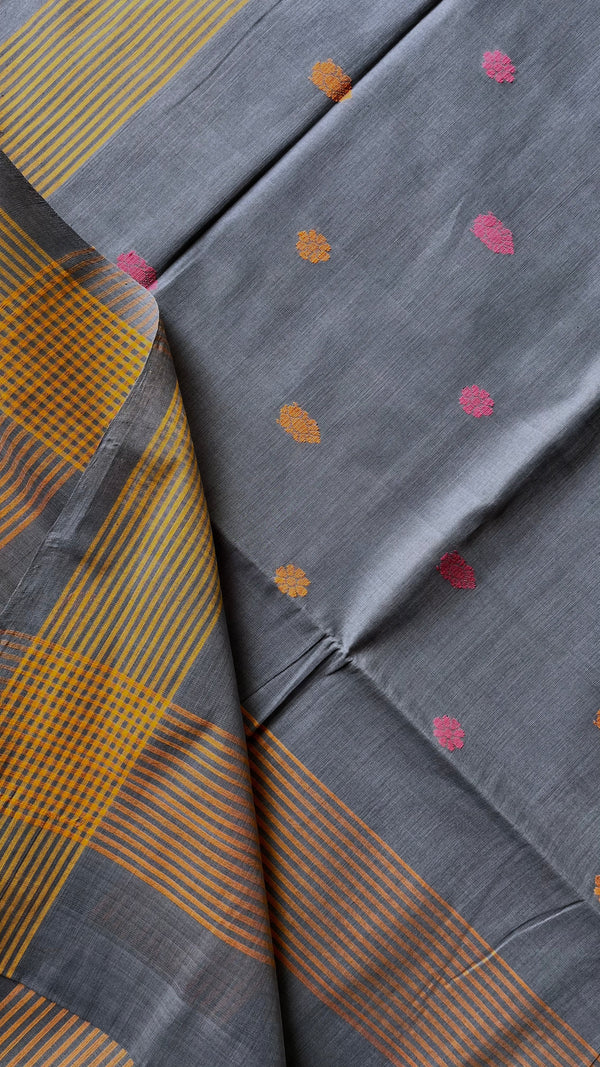 'PRANHITA: Grey' Handwoven Venkatagiri Cotton Saree