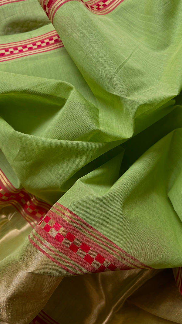 'BAHUDA: Lime green' Handwoven Venkatagiri Cotton Saree