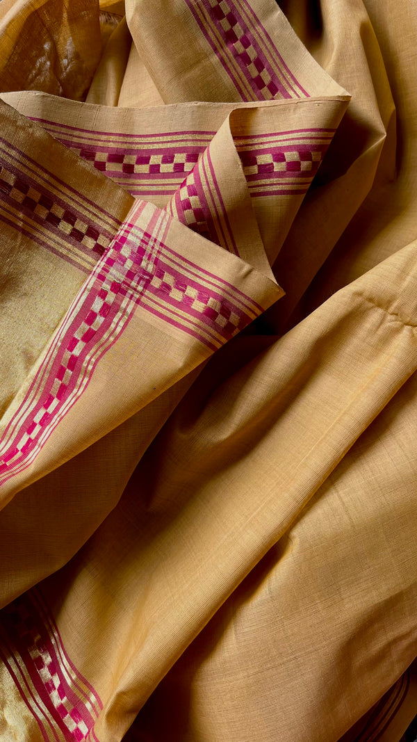 'BAHUDA: Sandalwood' Handwoven Venkatagiri Cotton Saree