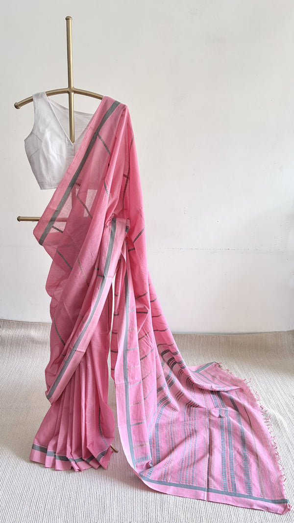 'KALIKA: Pink' Handwoven Begumpuri Cotton Saree