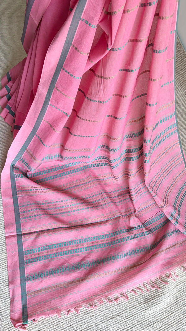 'KALIKA: Pink' Handwoven Begumpuri Cotton Saree