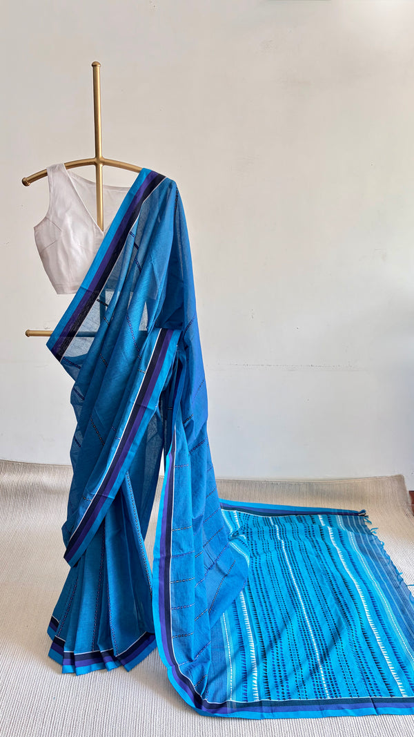 'PALASHA: Blue' Handwoven Begumpuri Cotton Saree