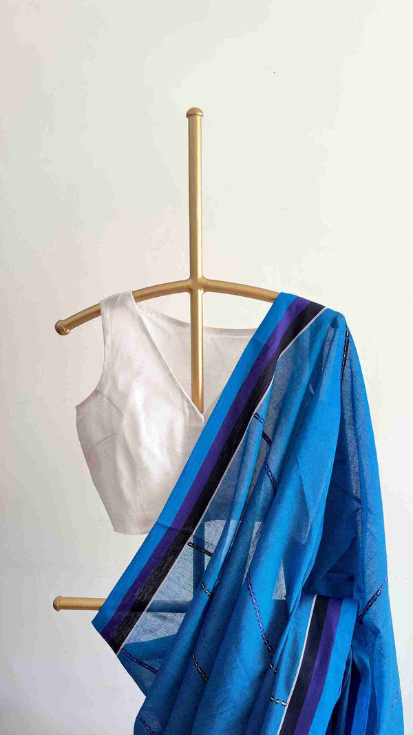 'PALASHA: Blue' Handwoven Begumpuri Cotton Saree