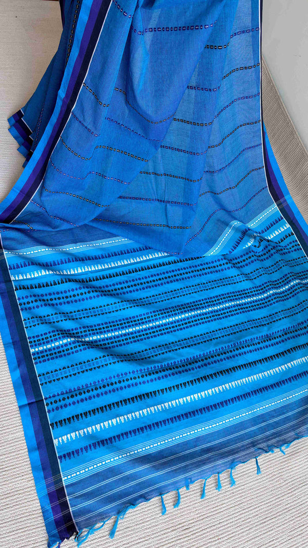 'PALASHA: Blue' Handwoven Begumpuri Cotton Saree