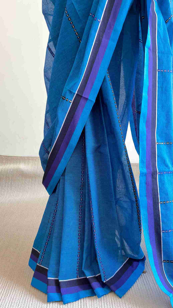 'PALASHA: Blue' Handwoven Begumpuri Cotton Saree