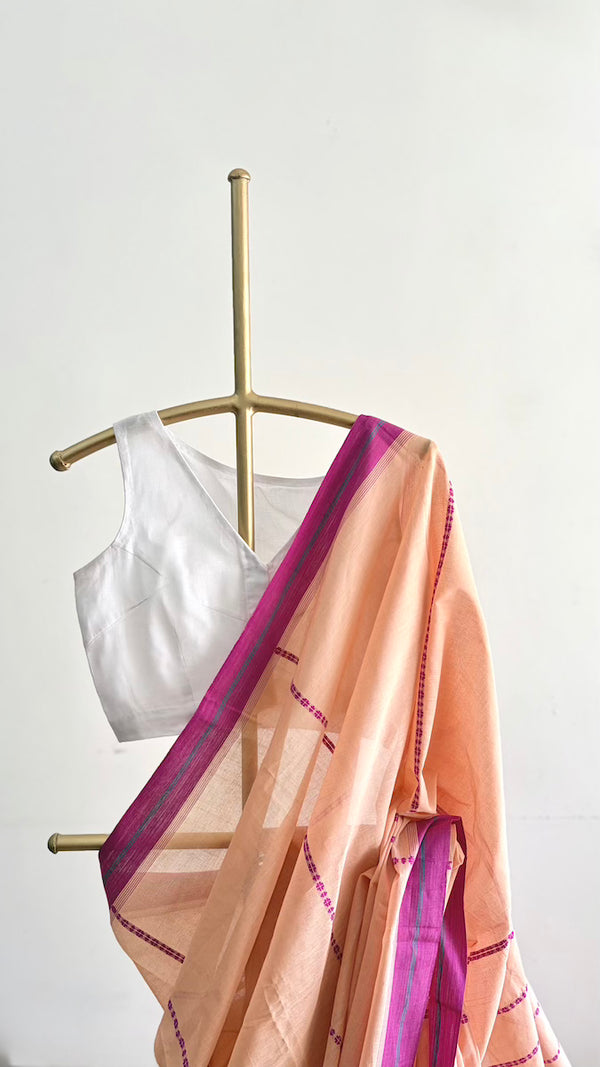 'ADITI: Light Peach' Handwoven Begumpuri Cotton Saree