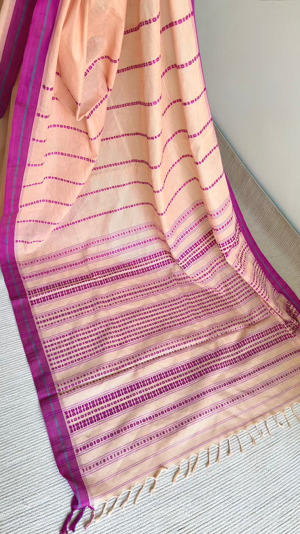 'ADITI: Light Peach' Handwoven Begumpuri Cotton Saree