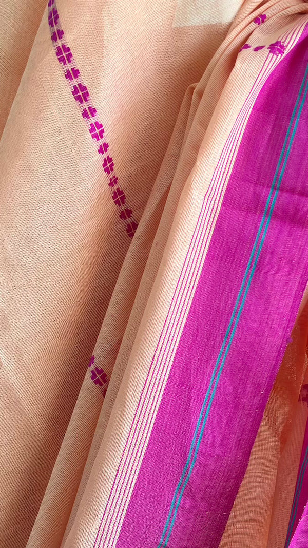 'ADITI: Light Peach' Handwoven Begumpuri Cotton Saree