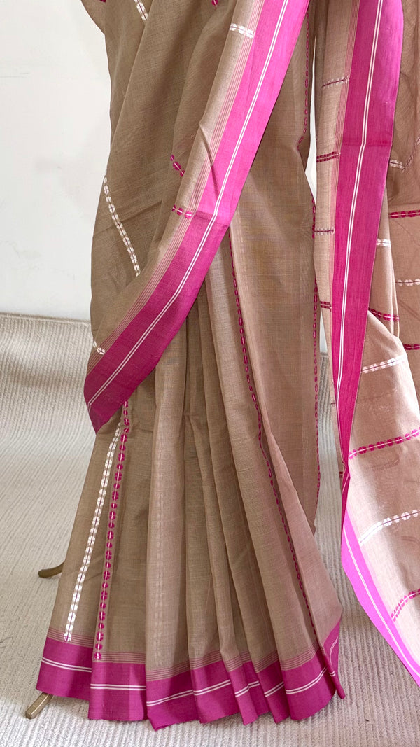 'ADITI: Sand' Handwoven Begumpuri Cotton Saree