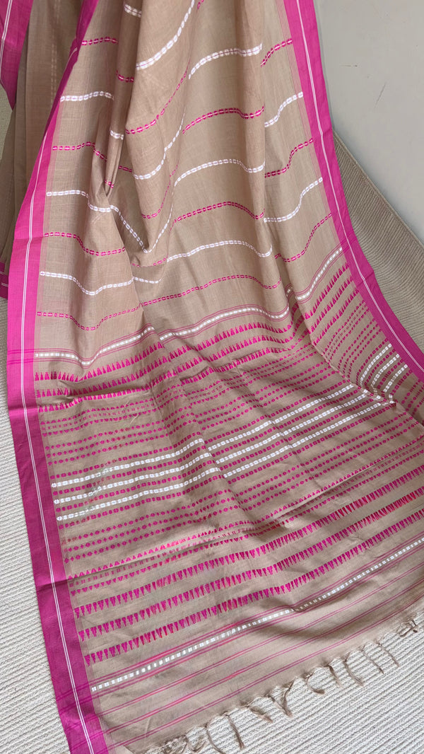 'ADITI: Sand' Handwoven Begumpuri Cotton Saree