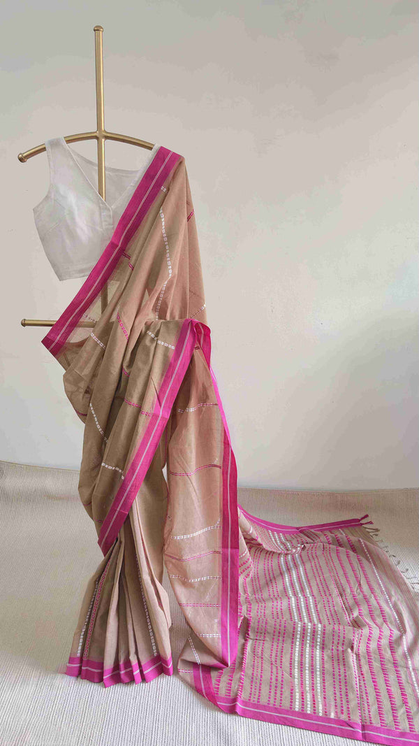 'ADITI: Sand' Handwoven Begumpuri Cotton Saree