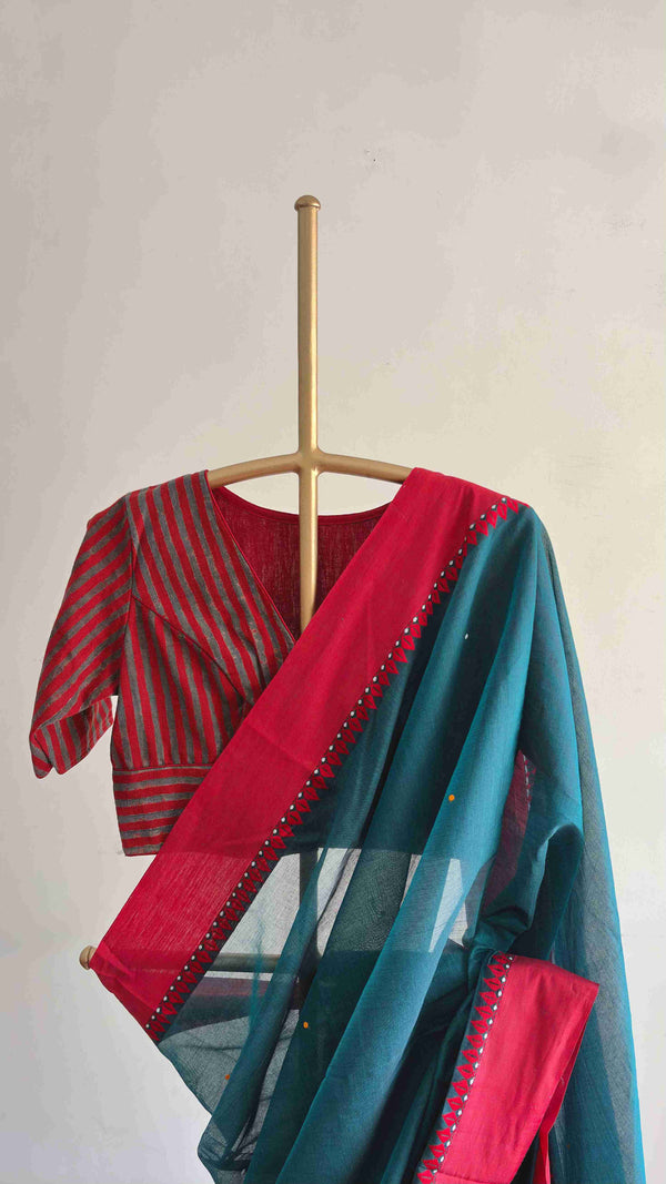 'HAIMANTI: Dark Teal' Handwoven Begumpuri Cotton Saree