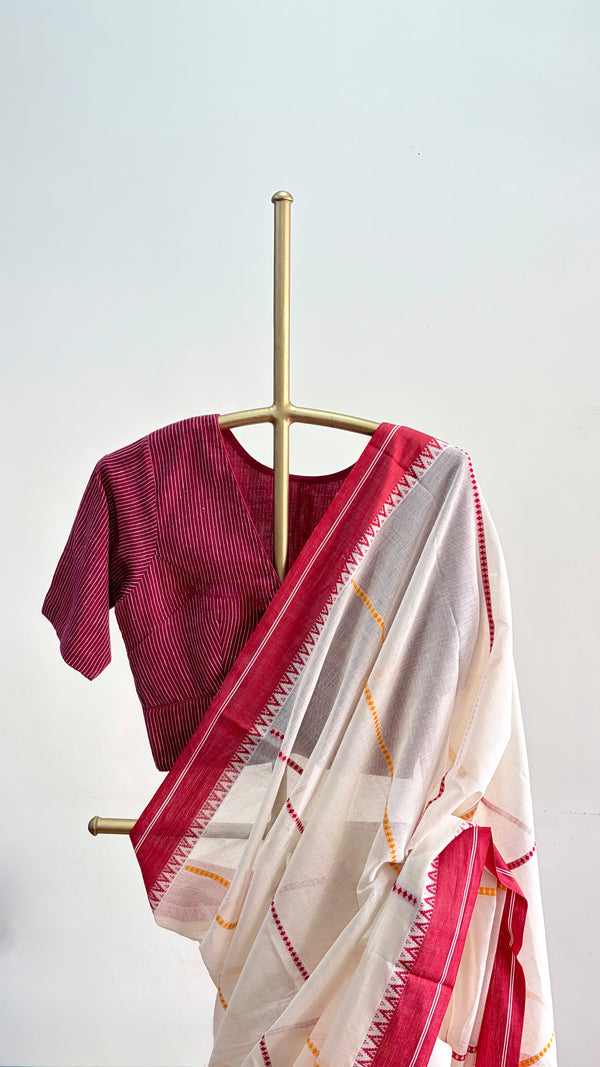 'BANI: Off-white' Handwoven Begumpuri Cotton Saree