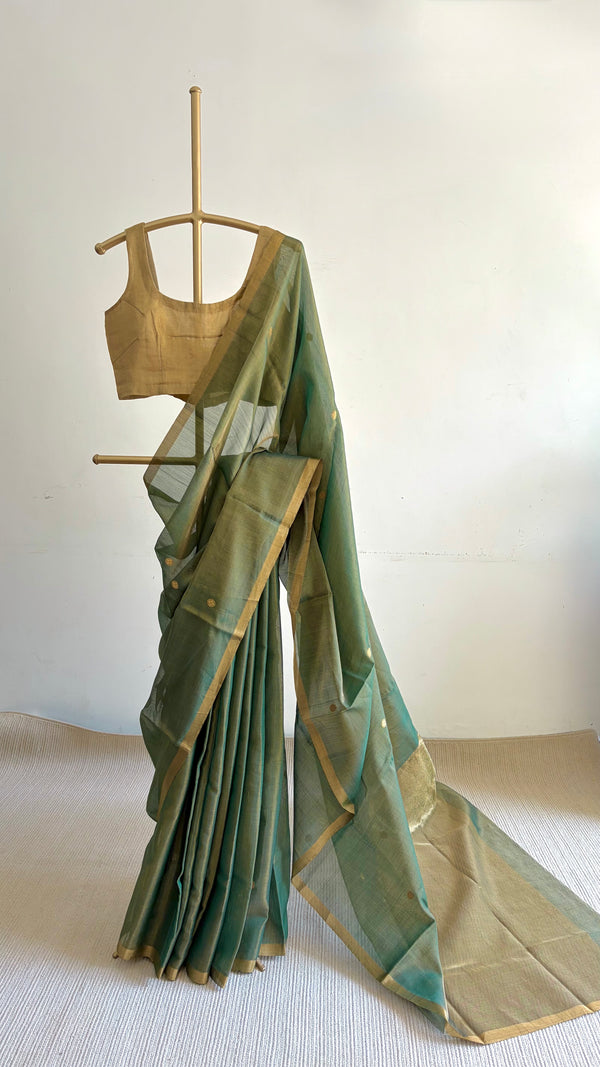 'KIRITI STAMBH' Handwoven Silk-Cotton Chanderi Saree