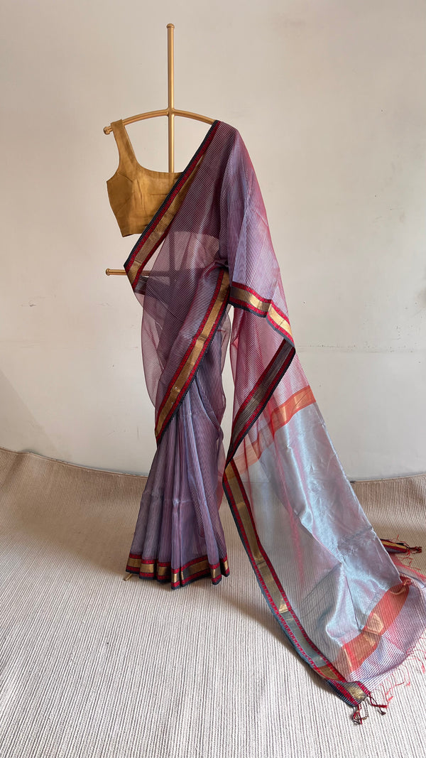 'MIRNALINI' Handwoven Silk by Silk-Cotton Maheshwari Saree