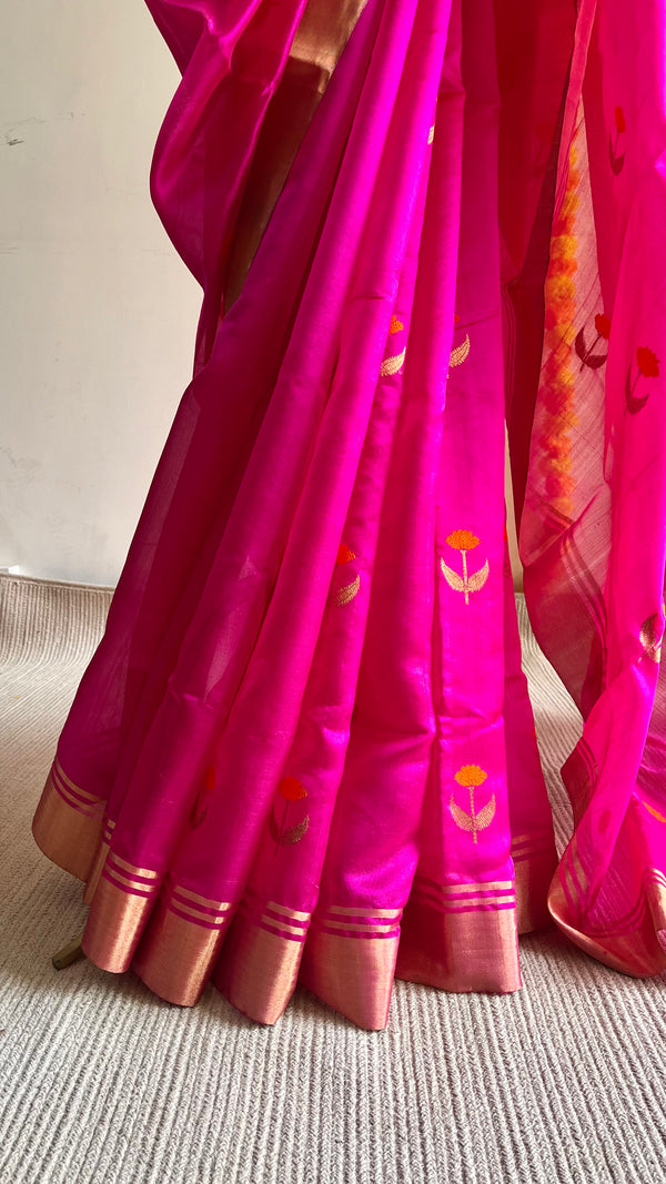'SIDDHIDATRI' Handwoven Mulberry Silk Chanderi Saree
