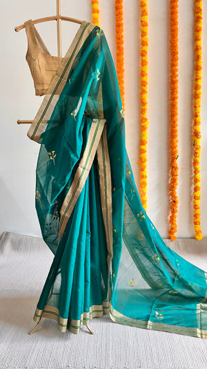 'DEVAMATA' Handwoven Silk-Cotton Chanderi Saree