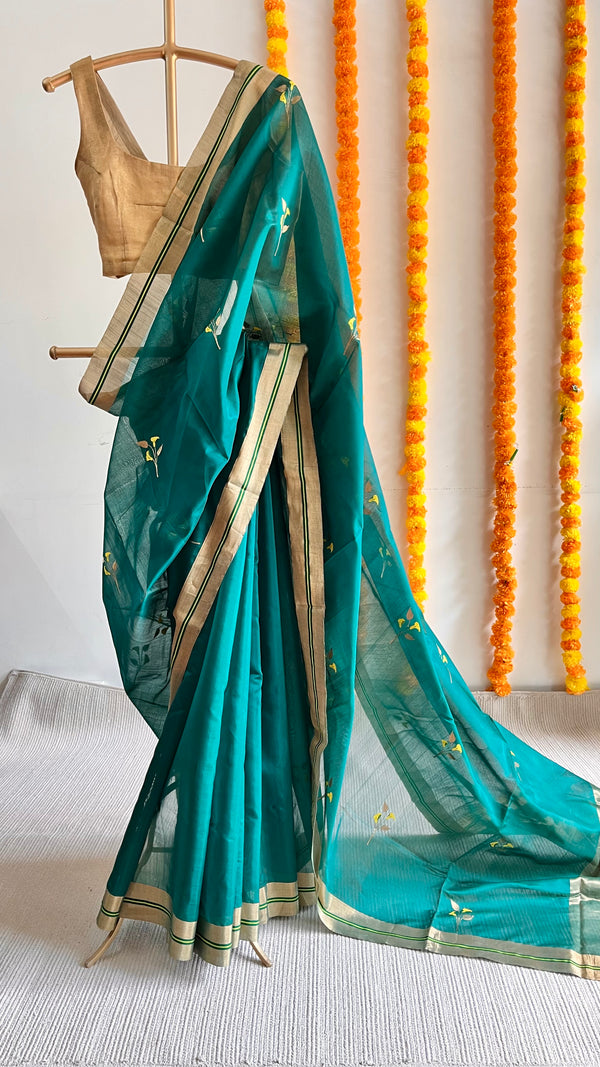 'DEVAMATA' Handwoven Silk-Cotton Chanderi Saree