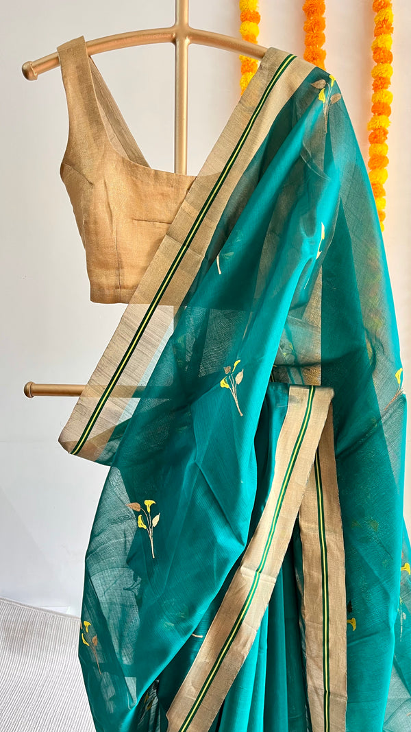 'DEVAMATA' Handwoven Silk-Cotton Chanderi Saree