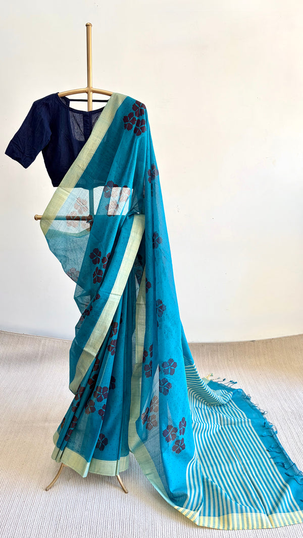 'UDGAM : Teal' Mangalagiri Cotton Saree