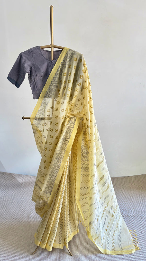 'TULA : Yellow' Mangalagiri Cotton Saree