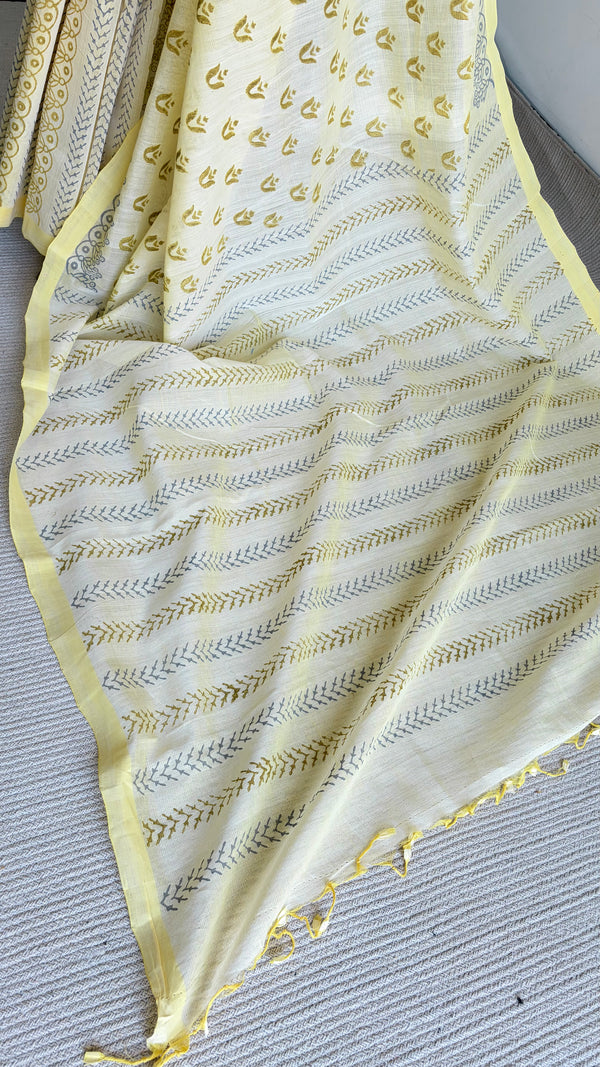 'TULA : Yellow' Mangalagiri Cotton Saree