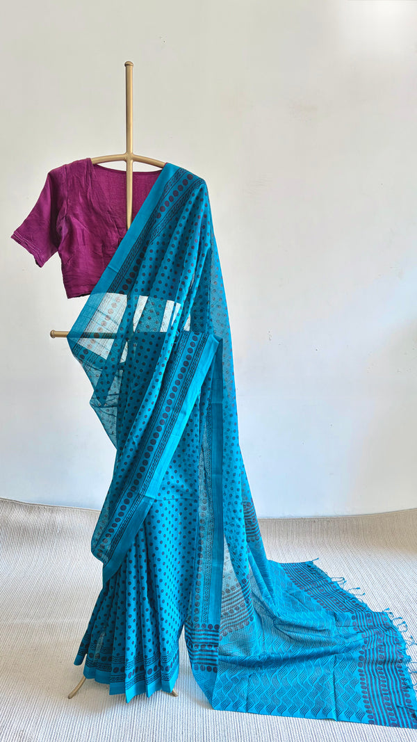 'VRITTA : Teal' Mangalagiri Cotton Saree