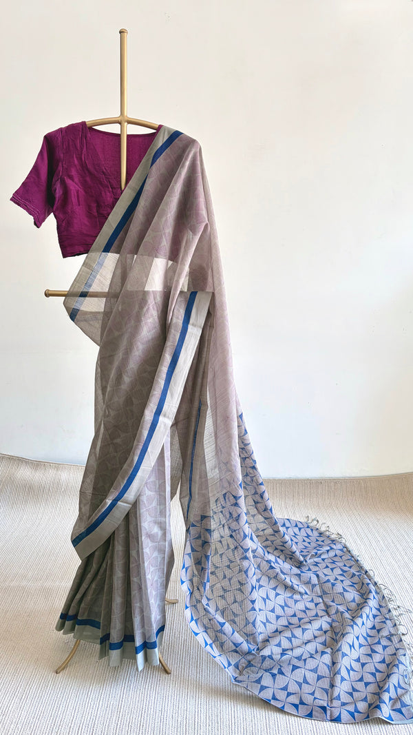 'REKHA : Grey' Mangalagiri Cotton Saree