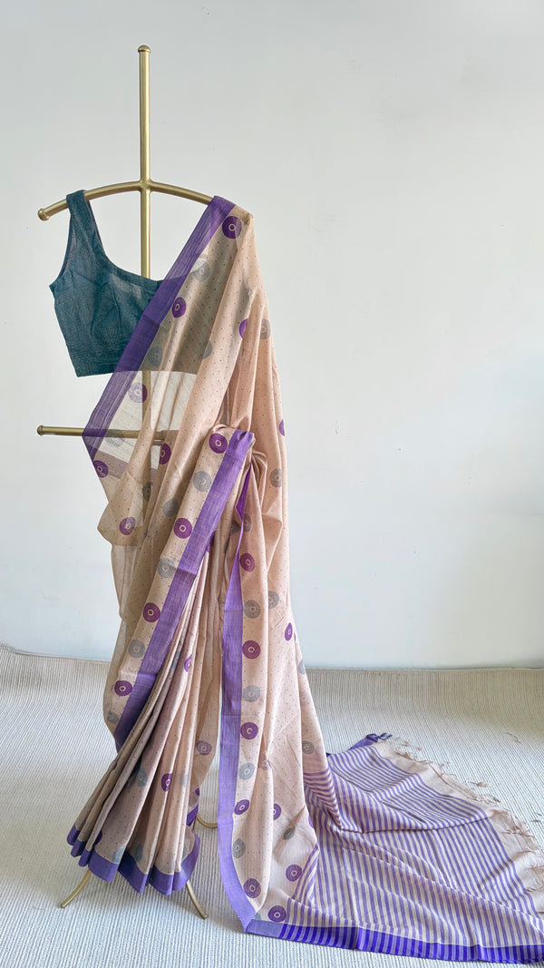 'BINDU : Beige' Mangalagiri Cotton Saree