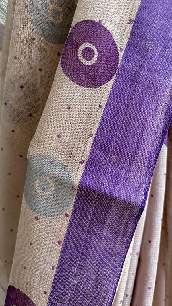 'BINDU : Beige' Mangalagiri Cotton Saree