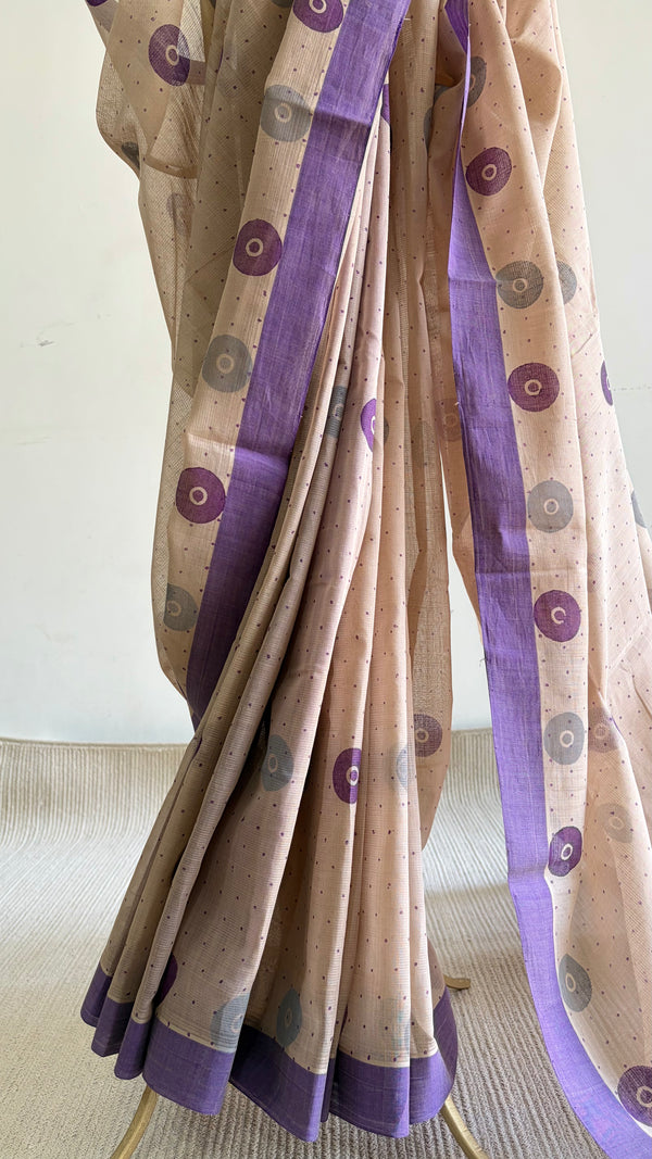 'BINDU : Beige' Mangalagiri Cotton Saree