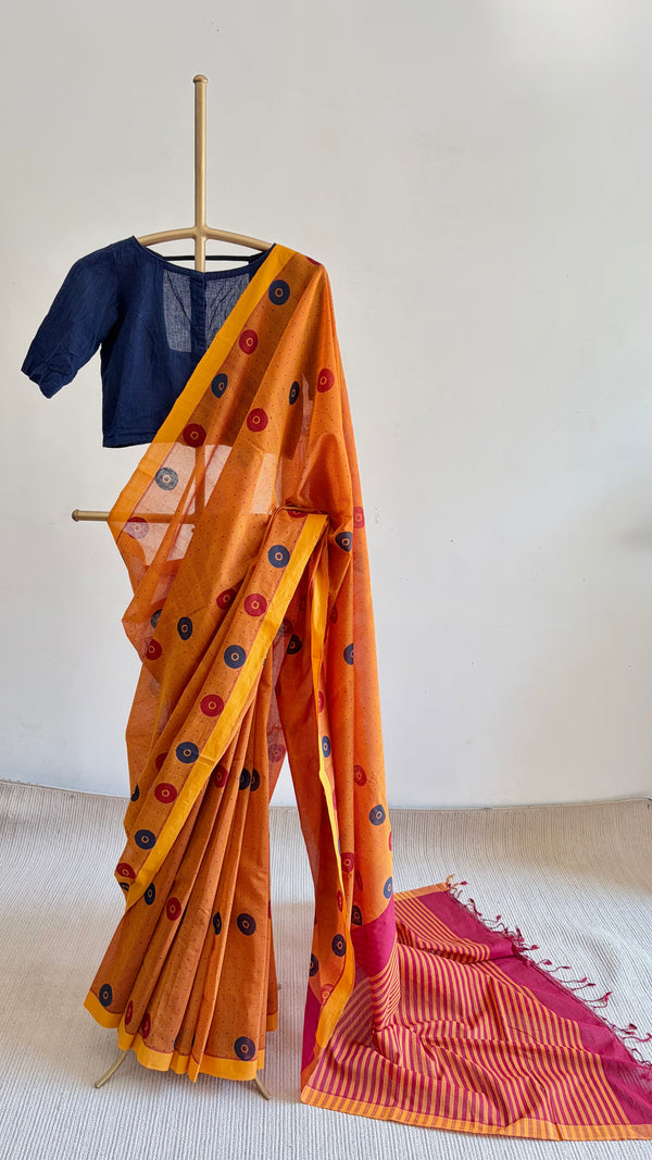 'BINDU : Ochre' Mangalagiri Cotton Saree