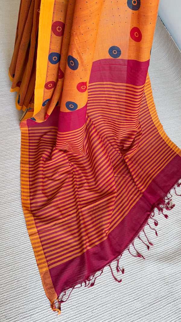 'BINDU : Ochre' Mangalagiri Cotton Saree