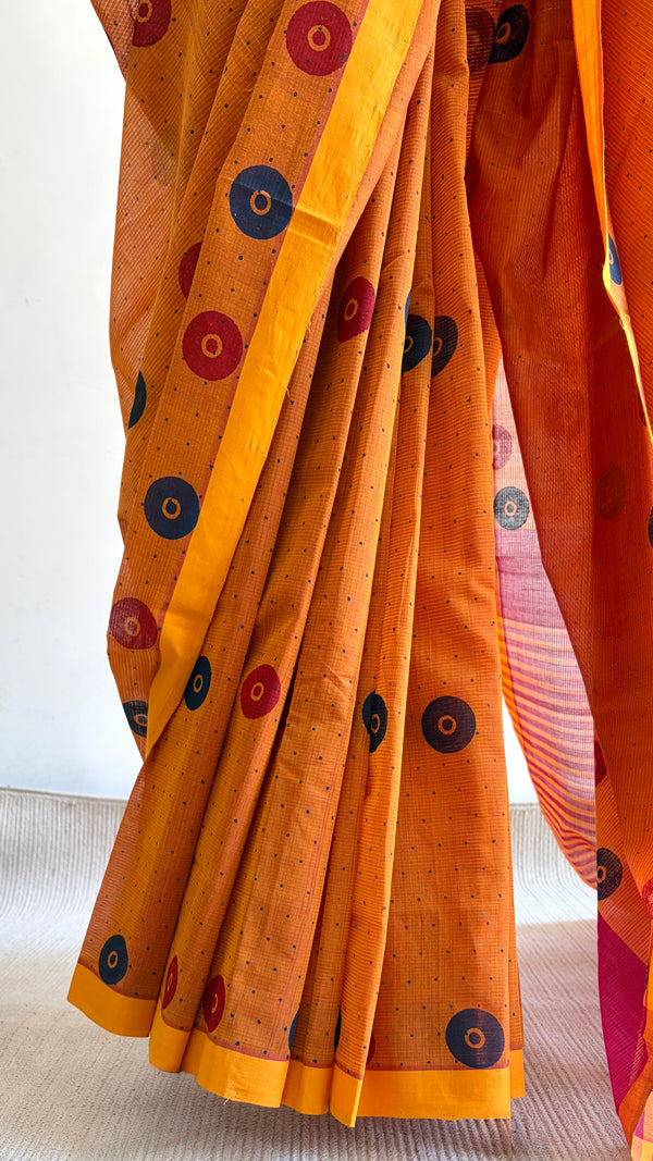 'BINDU : Ochre' Mangalagiri Cotton Saree