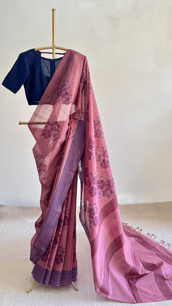 'MADHURI : Mauve' Mangalagiri Cotton Saree
