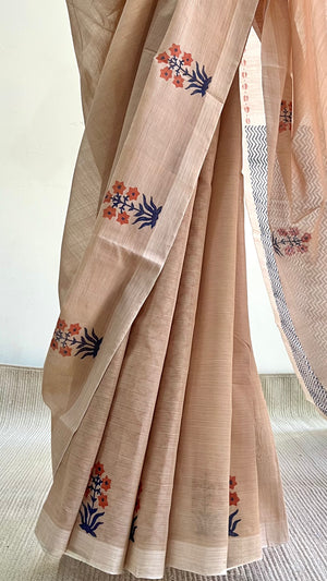 'MALLIKA : Beige' Mangalagiri Cotton Saree