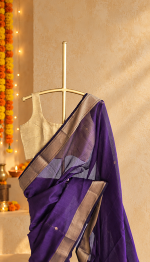 'DHANALAKSHMI: PURPLE' Handwoven Silk-Cotton Maheshwari Saree