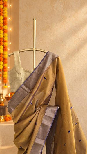 'REVATHI: MUSTARD' Handwoven Silk-Cotton Maheshwari Saree