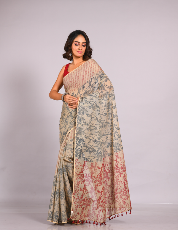 ACROSS THE FENCE: OLIVE Hand block printed handloom Kota Doria