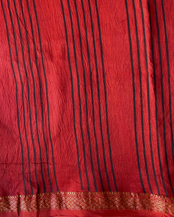 'MANTHAN: Red' Ajrakh Maheshwari Handloom Saree