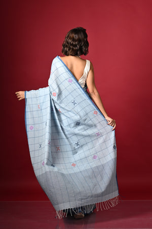 'CHAMELI: Pale ink blue' Handwoven Bengal Jamdani
