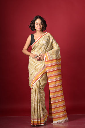 'STAR STRUCK: Ochre' Hand Block Printed Cotton Saree