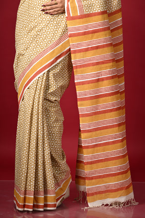 'STAR STRUCK: Ochre' Hand Block Printed Cotton Saree