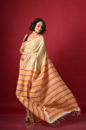 'STAR STRUCK: Ochre' Hand Block Printed Cotton Saree