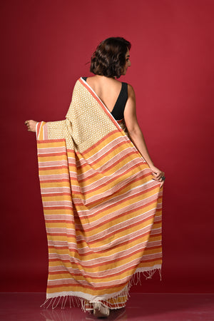 'STAR STRUCK: Ochre' Hand Block Printed Cotton Saree