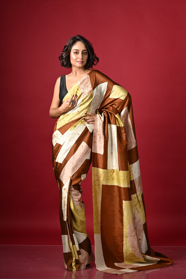 'SIMANA PERIYE: Brown' Batik on Handwoven Mulberry Silk