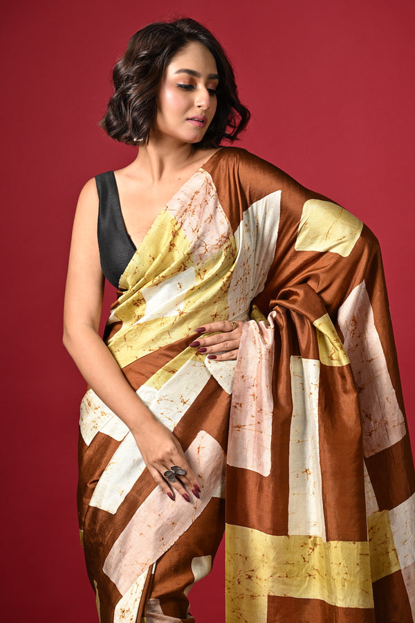 'SIMANA PERIYE: Brown' Batik on Handwoven Mulberry Silk