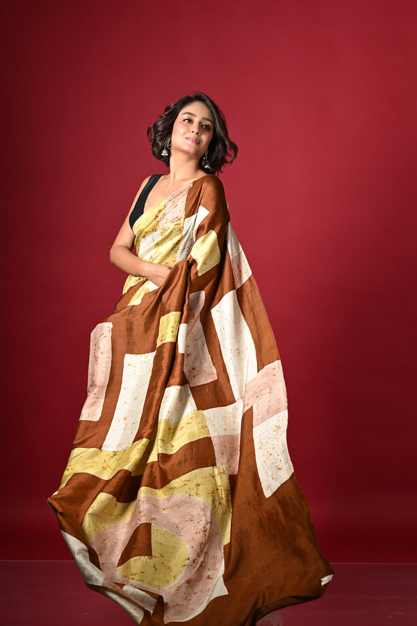 'SIMANA PERIYE: Brown' Batik on Handwoven Mulberry Silk