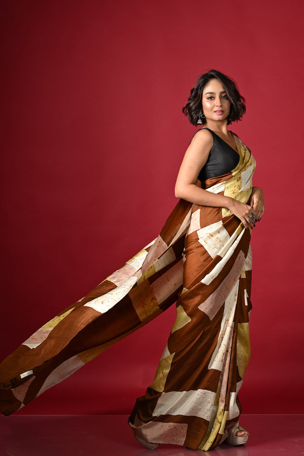 'SIMANA PERIYE: Brown' Batik on Handwoven Mulberry Silk