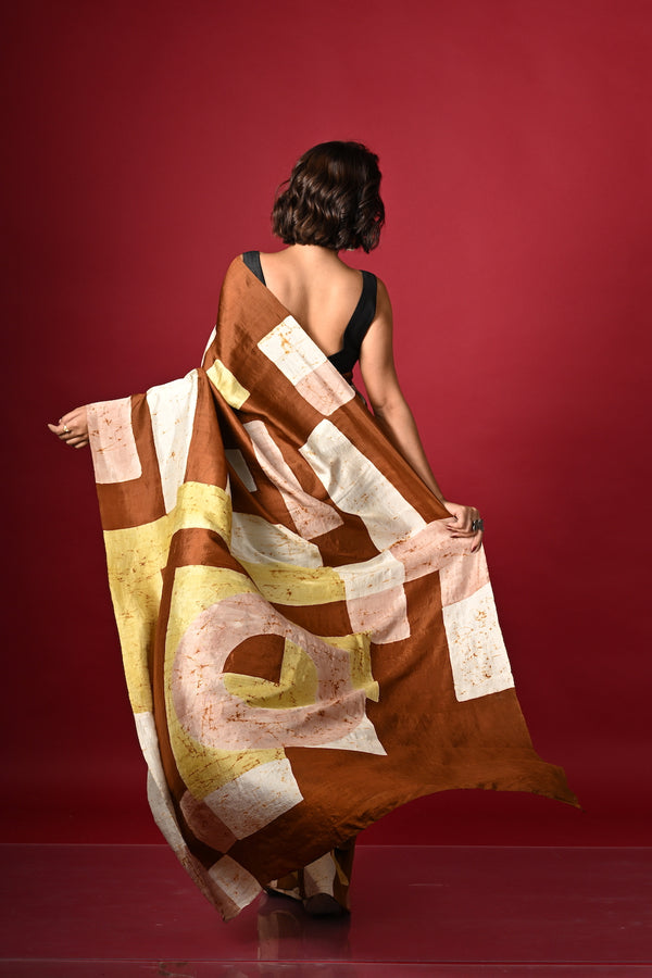 'SIMANA PERIYE: Brown' Batik on Handwoven Mulberry Silk